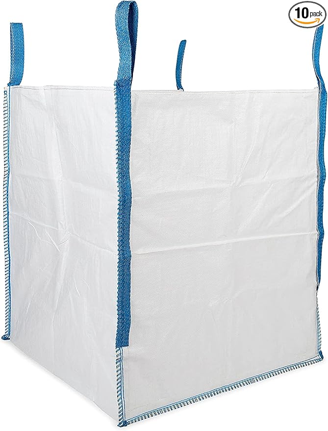 DURASACK Heavy Duty Builder's Bulk Bags 200-Gallon White Woven Polypropylene Contractor Trash Bags for Demo and Construction, Holds up to 2200 lbs, Flap Top, Pack of 10