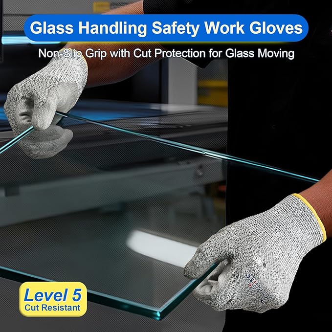Dowellife 3 Pairs Level 5 Cut Resistant Work Gloves for Men and Women, PU Coated Breathable Gardening Gloves, Thin Flexible and Firm Grip for Mechanics and Fishing (Small, Grey)