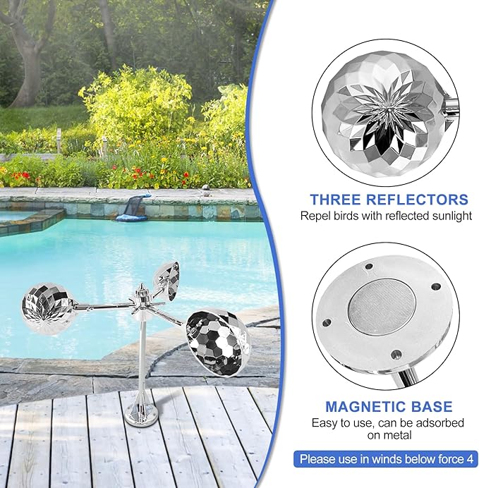Bird Reflective Spinning Deterrent Devices for Outside Keep Birds Away Pigeon Woodpeckers Deterrent for Garden Roofs, Silver