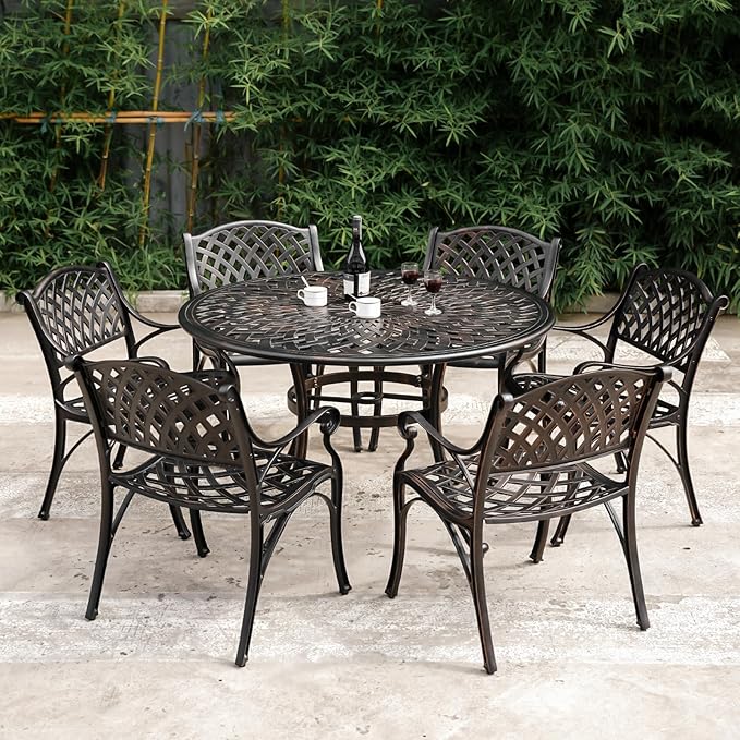 Cast Aluminum Patio Chairs Set of 4 All Weather Outdoor Bistro Patio Chair with Armrest,Patio Furniture Metal Outdoor Patio Dining Chairs for Backyard,Bronze