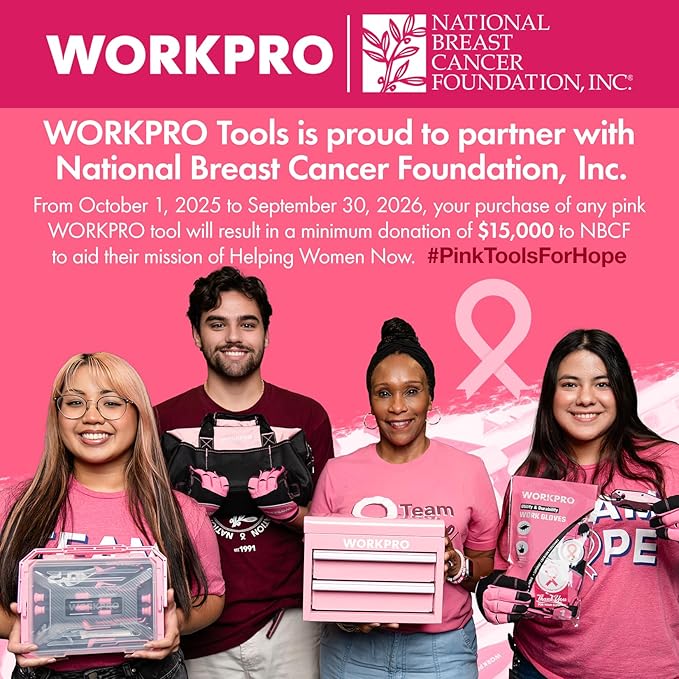 WORKPRO 6-Inch Pink Adjustable Wrench, Cr-V Steel, Wide Jaw Black Oxide Wrench, Metric & SAE Scales, for Home, Garage, Workshop and DIY-Pink Ribbon