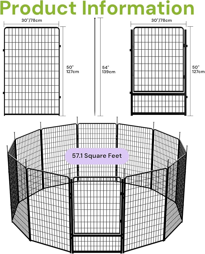 Decorative Garden Fence with Gate 50 in(H) x 30.7 ft(L) 12 Panels, Heavy Duty Metal Animal Barrier Fence for Yard, Flower Bed Fencing, Garden Border Fence, Easy Set Up, Black
