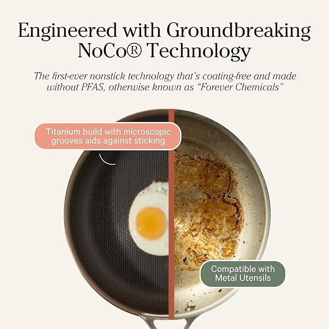 Our Place Titanium Mini Always Pan Pro - 8.5” (1.48 Qt) No-Coating Nonstick Skillet | Tri-Ply Titanium & Stainless Steel | Safe for Oven, Induction & Cooktops up to 750°F | Includes Spatula | Gold