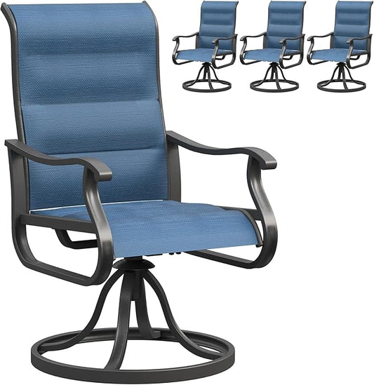 UDPATIO Patio Swivel Dining Chairs Set of 4, Outdoor Dining Chairs High Back with Padded All Weather Breathable Textilene, Metal Rocking Frame for Lawn Garden Backyard, Navy