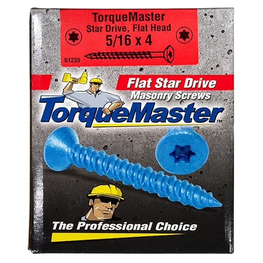 Blue Ruspert Coated Star Drive Flat Head Masonry Screws, 50 Pieces - 5/16" x 4" Self-Tapping Concrete Masonry Screws, Fasteners for Interior & Exterior Construction, Repair