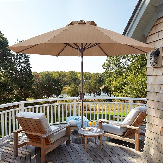 ABCCANOPY OLEFIN® 5-Year No Fading 9FT Patio Umbrella, Outdoor Table Umbrella with 8 Sturdy Ribs for Deck, Backyard, Yard (Khaki)