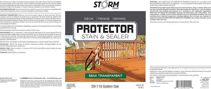 Storm Stain Protector - Golden Oak, 5 Gallons, Protects Outdoor Wood from Water & UV Rays, Siding, Fence & Deck Stain and Sealer, Outdoor Wood Stain and Sealer