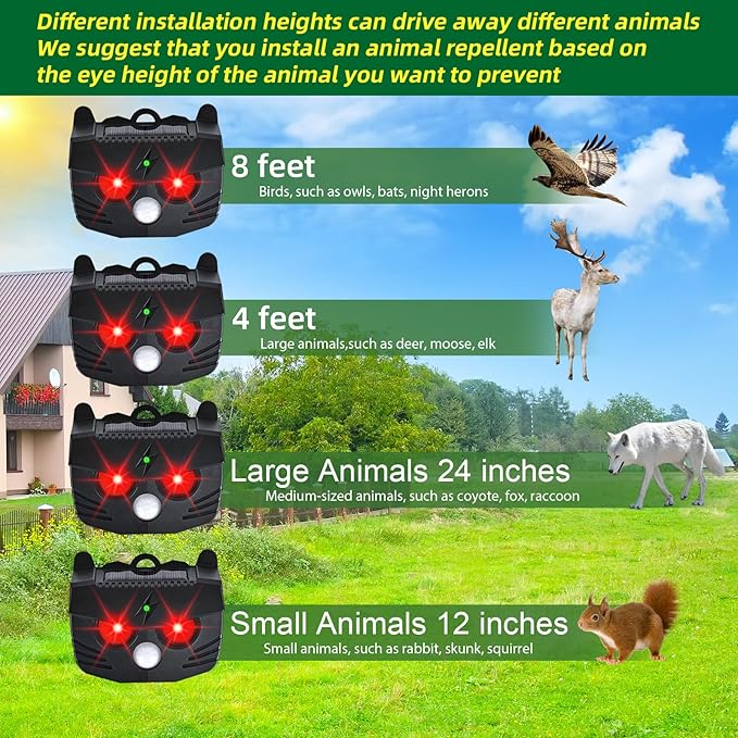 2025 Solar Nocturnal Animal Repeller Predator Control Light Coyote Repellent Devices with Ultrasound&LED Lights Outdoor Night Guard Animal Predator for Dog,Cat from Chicken Coop Yard Farm (4PACK)