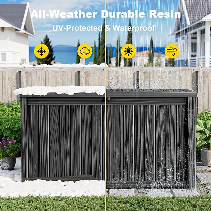 200 Gallon Waterproof Outdoor Storage Box, UV Resistant Resin Deck Box with Hydraulic Rod for Reinforced Stability, Perfect for Patio, Garden, and Pool,Black