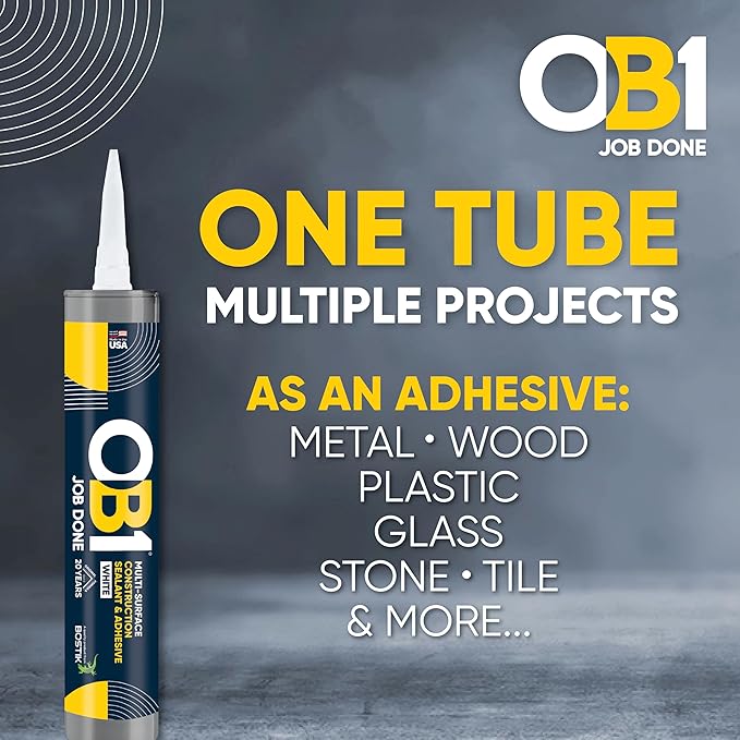 OB1 Universal Caulk Sealant & Adhesive White 10.1oz | Professional Grade Premium All-in-One Advanced Hybrid 2-in1 | Water Resistant Internal & External | Shrink Crack UV & Fade Resistant | 1 Cartridge