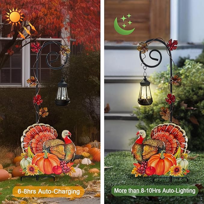 Thanksgiving Turkey Decorations Outdoor,Solar Turkey Garden Stakes,Autumn Fall Decor Yard Stake for Outdoor Garden Lawn Patio