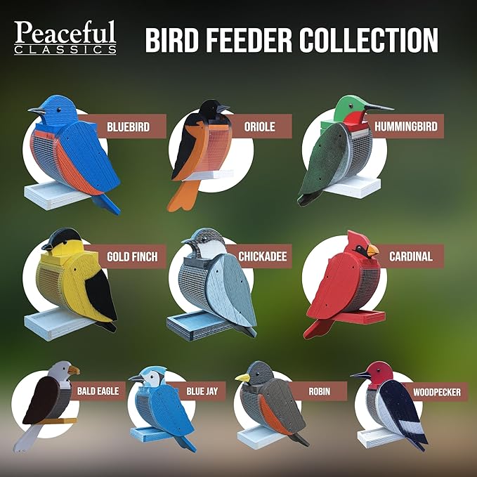 Peaceful Classics Bluebird Bird Feeder, Wooden, Hanging, Easy Refill Top, Seed, Fruit, Nectar