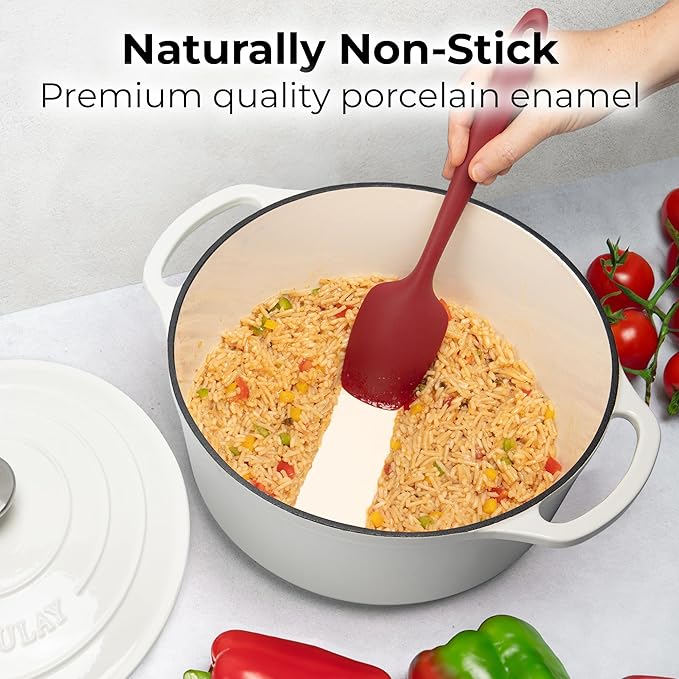 Zulay Kitchen 7.7 Quart Enameled Cast Iron Dutch Oven Pot with Lid – Premium Durability & Oven Safe up to 500°F – Heavy Duty Cookware Perfect for Bread Baking, Stews, Braising & Roasting – White