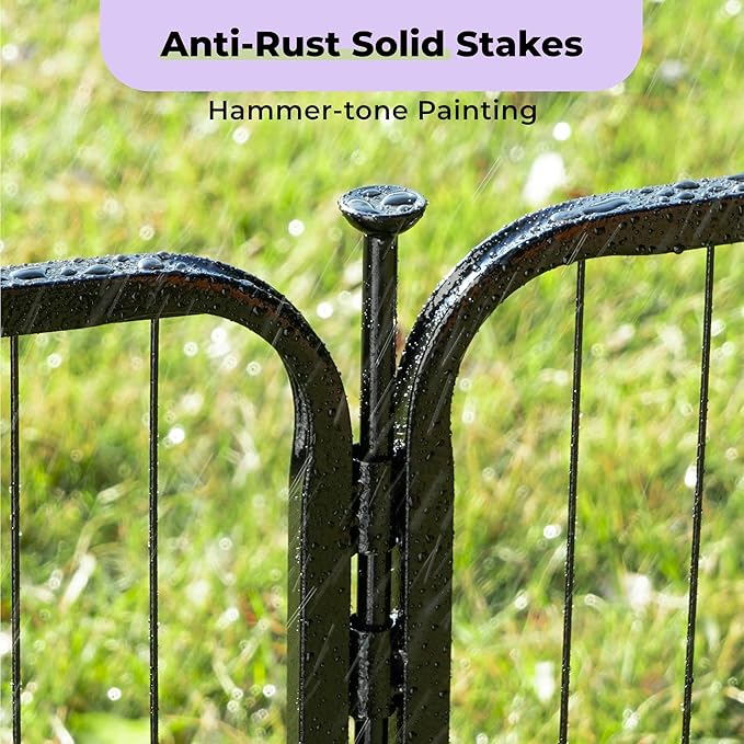 SunsGrove Tall Garden Fence with Gate, 45 in(H) x 13.4 ft(L) 6 Panels Heavy Duty Metal Animal Barrier Fence for Yard, Suitable for Indoor or Outdoor Dog Pet Fence, Garden Fence Border, Black