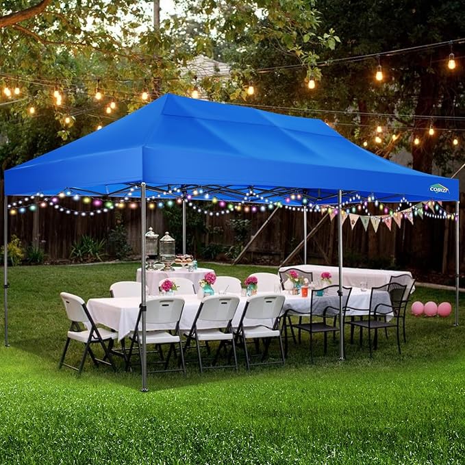 COBIZI 10x20 Heavy Duty Pop up Canopy Tent with 6 sidewalls Easy Up Commercial Outdoor Wedding Party Tents for Parties All Season Wind & Waterproof Gazebo with Roller Bag, Blue(Frame Thickened)
