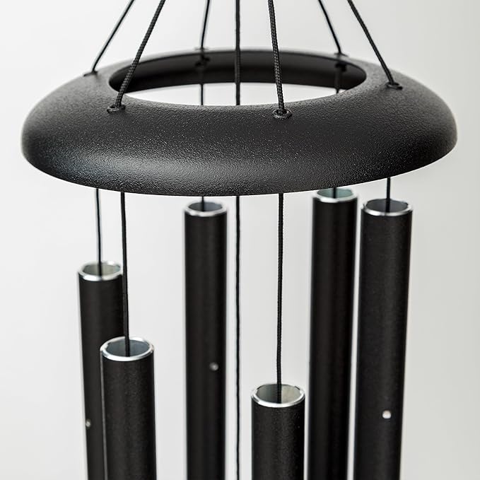 Corinthian Bells 27" Pet Memorial Wind Chime – Black – “Always Loved, Never Forgotten” with Engraved Pawprint – Soothing Sympathy Gift for Dog or Cat Loss & Remembrance