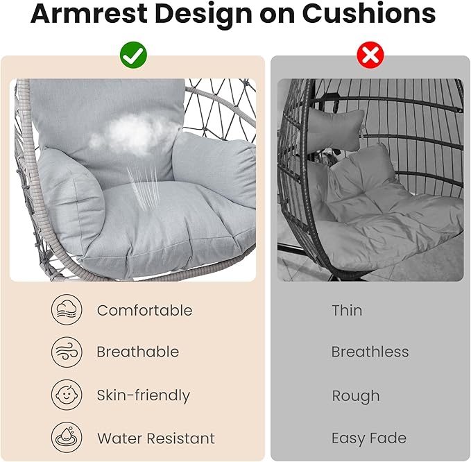 Hanging Egg Chair, Swing Chair with Stand, Hammock Chair IndoorPatio Boho Wicker 350lbs Capacity, Swing Chair for Bedroom Garden, Balcony, Beige &Gray