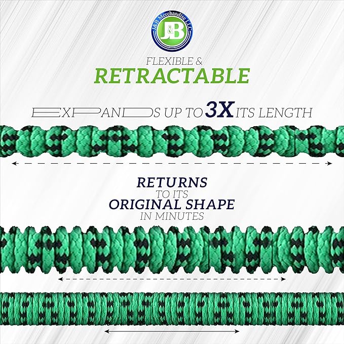 J&B XpandaHose 100ft Expandable Garden Hose with Holder - Heavy Duty Superior Strength 3750D - 4 -Layer Latex Core - Extra Strong Brass Connectors and 10 Spray Nozzle w/Storage Bag (Green 100)