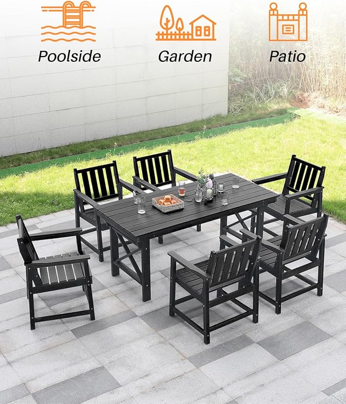 5-Piece HDPE Patio Dining Set, Outdoor Table and Chairs with Umbrella Hole, Modern Outdoor Dining Set for 4, HDPE Outdoor Patio Furniture Dining Sets for Deck, Poolside, Porch, Obsidian