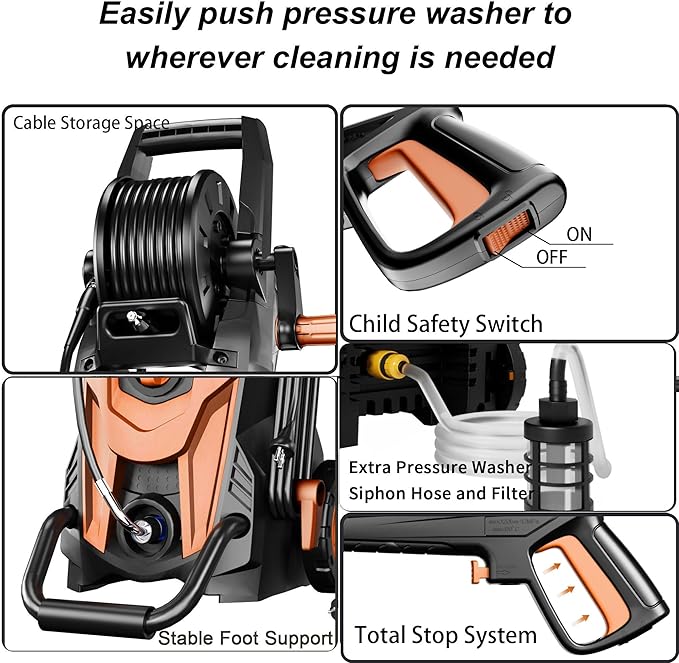 2025Upgraded Pressure Washer 4500PSI with 4 Quick Connect Nozzles,Inlet Hose & Filter, Foam Cannon for Cars/Fences/Driveways/Patios/Home Cleaning,Red