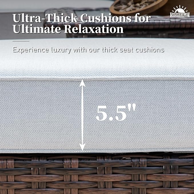 Patio Furniture Set with Swivel Chairs, High Back Wicker Rattan Furniture with 5.5" Thick Cushions and Coffee Table, Outdoor Conversation Set for Backyard Deck,5 Seats, Grey