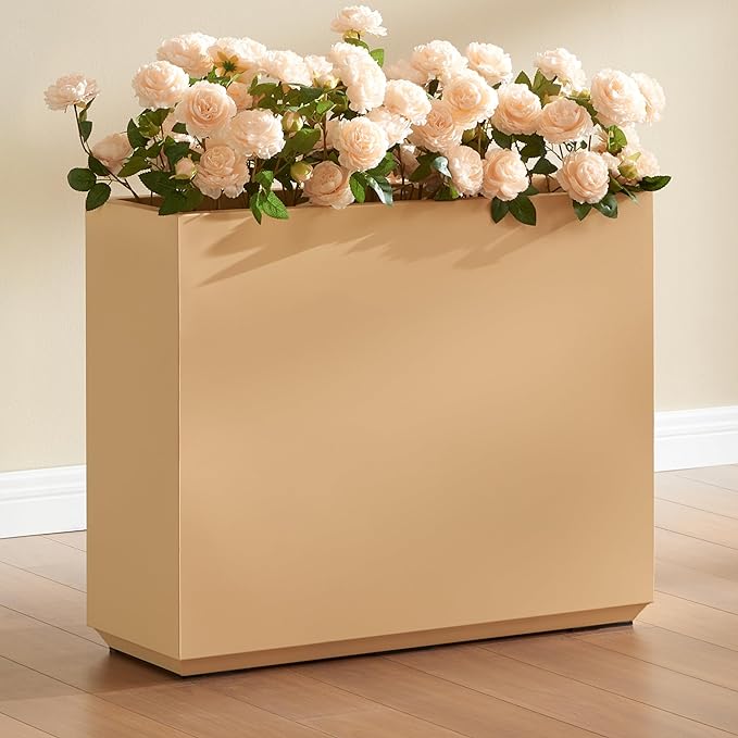 Wallowa Metallic Heavy Outdoor Planter Box, Span Planter, Long and Tall Divider Planter, 30Lx10Wx24H, Coral Peach, Seamless 30.8 Pounds