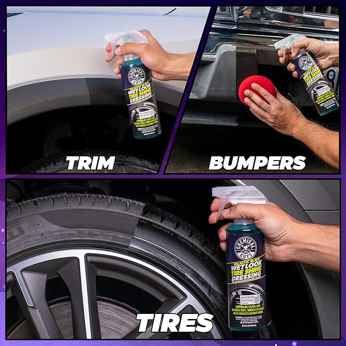 Chemical Guys Galactic Black Wet Look Tire Shine Dressing – High Gloss Spray for Tires, Trim and Rubber – Restores Deep Black Shine and Protection for Cars, Trucks, Motorcycles and RVs, 16 oz