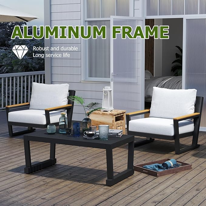 Aluminum Outdoor Furniture with Coffee Table,5 Seats Patio Furniture Set Sectional Waterproof Sofa with Conversation Set Table with Upgrade and Washable Cushion Grey