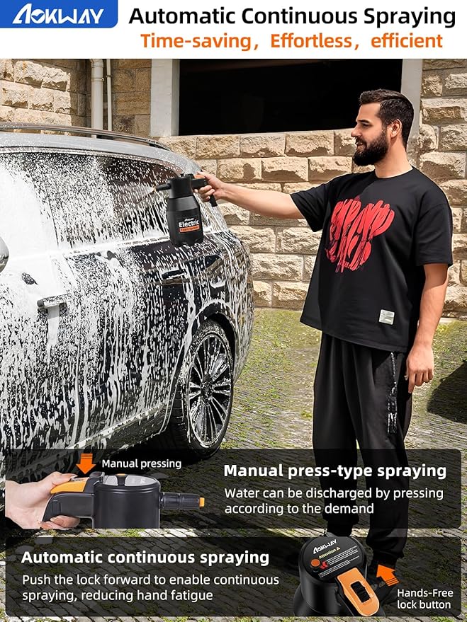 aokway Cordless Electric Foam Sprayer Car Wash Kit - Handheld Foam Cannon for Car Cleaning Detailing, Snow Foam Blaster, Car Accessories for Men