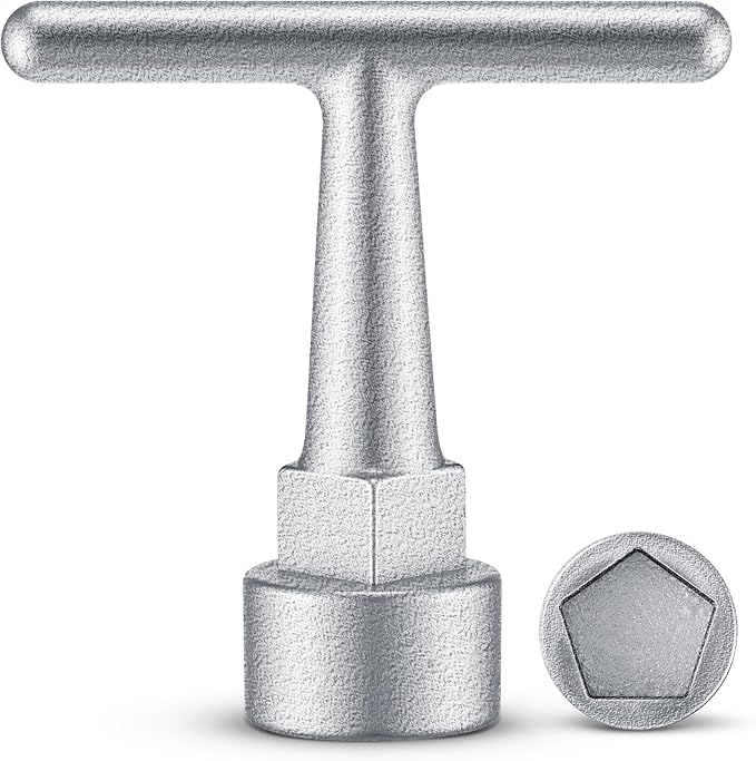 Enhon Curb Box Wrench for Pentagon Curb Boxes, Water Meter Wrench for Penta Socket, T Handle Penta Tool, Water Valve Shut Off Tool(1 Pack,Silver)