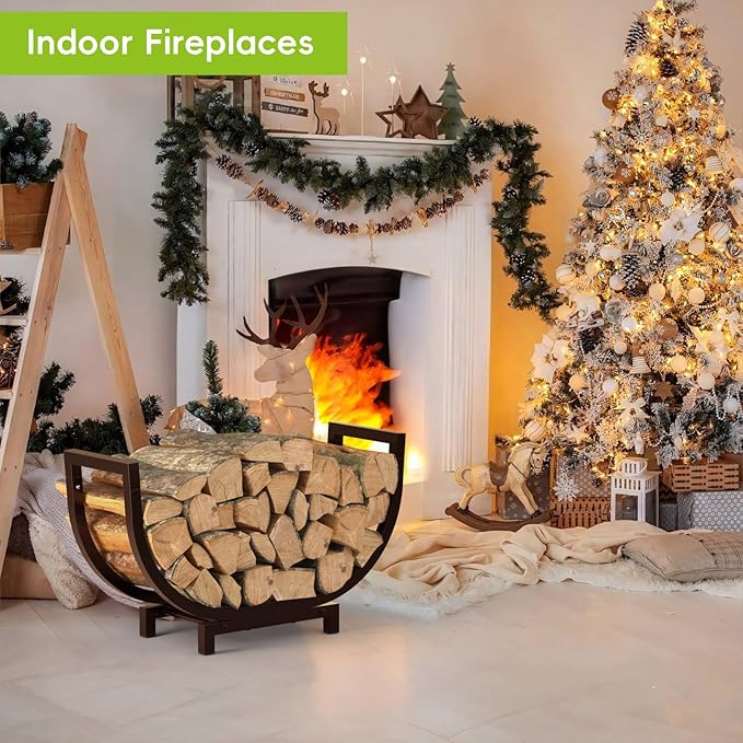 Dicasser Firewood Rack Outdoor and Indoor Firewood Storage, 24 INCH Double Coated Fire Wood Organizer, Waterproof Rustproof Stable Log Holder and Fireplace Decor, Bronze