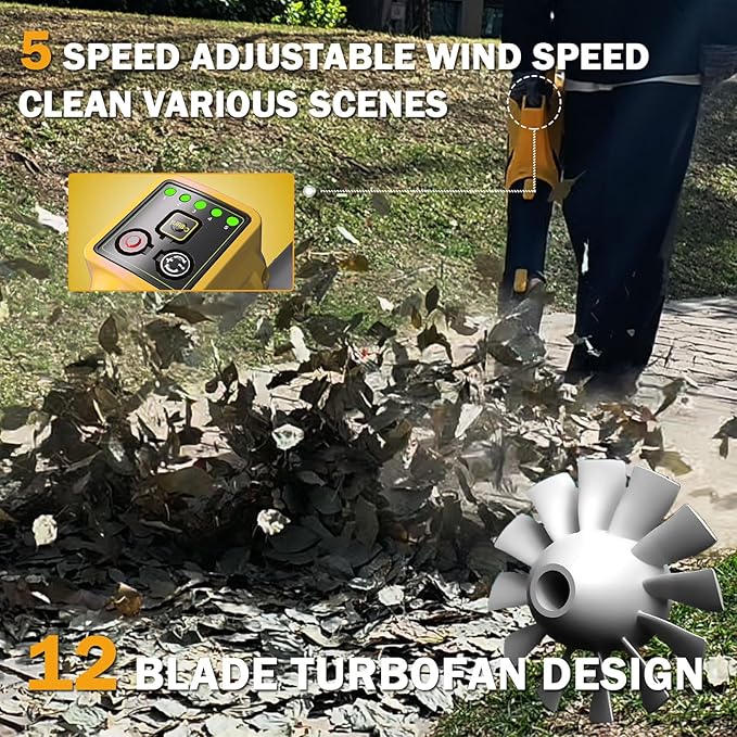 Leaf Blower Cordless,680CFM Electric Blower with 2 x 21V 7.8Ah Battery and Charger, 5-Variable Speed & Turbo Mode, Blowers for Lawn Care