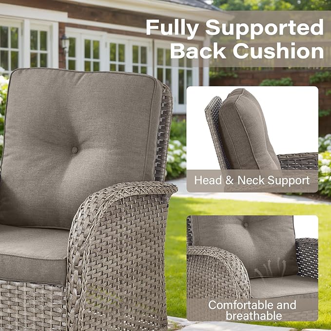 Belord 5 Pieces Wicker Patio Furniture Set - Swivel Rocker Outdoor Chairs with Ottomans and Side Table, Small Patio Conversation Set for Deck Porch Backyard