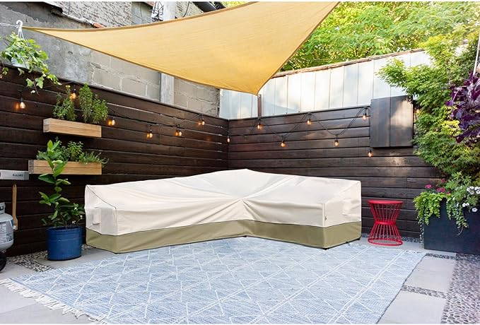 Outdoor Sectional Cover-L-Shaped Patio Furniture Covers Waterproof Rip-Stop Anti-UV 600D Heavy Duty Outdoor Couch Sofa Cover with 3 Air Vents, 120''L （90''L）33''D 35''H, Light Green