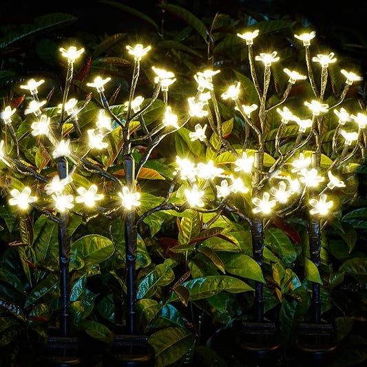 Solar Garden Lights Waterproof, Solar Outdoor Lights Decorative 4Pack, 80Led Solar Powered Flowers Garden Decor, Outdoor Fairy Lights for Yard,Pathway,Lawn,Outside,Garden Christmas Decorations