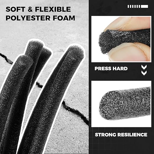 3/8 Inch x 50 ft Foam Backer Rod for Gaps Joints Concrete Crack Filler Caulk Saver Bulk Foam Backing Rod Concrete Filler Rope for Weather Stripping Door Seal (Black)