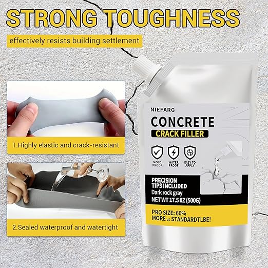 Concrete Crack Filler for Driveway, High Elasticity Cement Crack Filler, Self Leveling Quick Drying Sealing Adhesive for Outdoor, Patio, Waterproof (35.3 Floz)