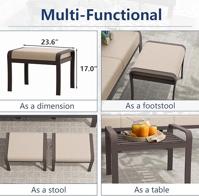 13-seat Aluminum Patio Furniture Set, L-Shaped Sectional Sofa with 2 Swivel Chairs, 5.1" Cushions, High Backrest & 2 Footstools, Durable Outdoor Patio Furniture Set, Backyard, Poolside - Sand