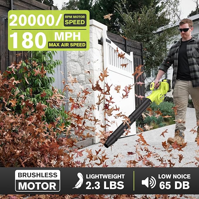 PULITUO Leaf Blower Cordless, 3 in 1 Small Leaf Blower- 180MPH 20,000RPM Brushless Mini Blower Cordless Handheld Battery Blowers for Lawn Care, Dust, Grass and Car (2 Batteries)