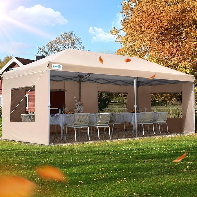 Quictent 10x20 FT Pop up Canopy Tent with Sidewalls, Easy Setup and Wheeled Bag for Outdoor Event Party Commercial Camping Markets and Instant Shelter
