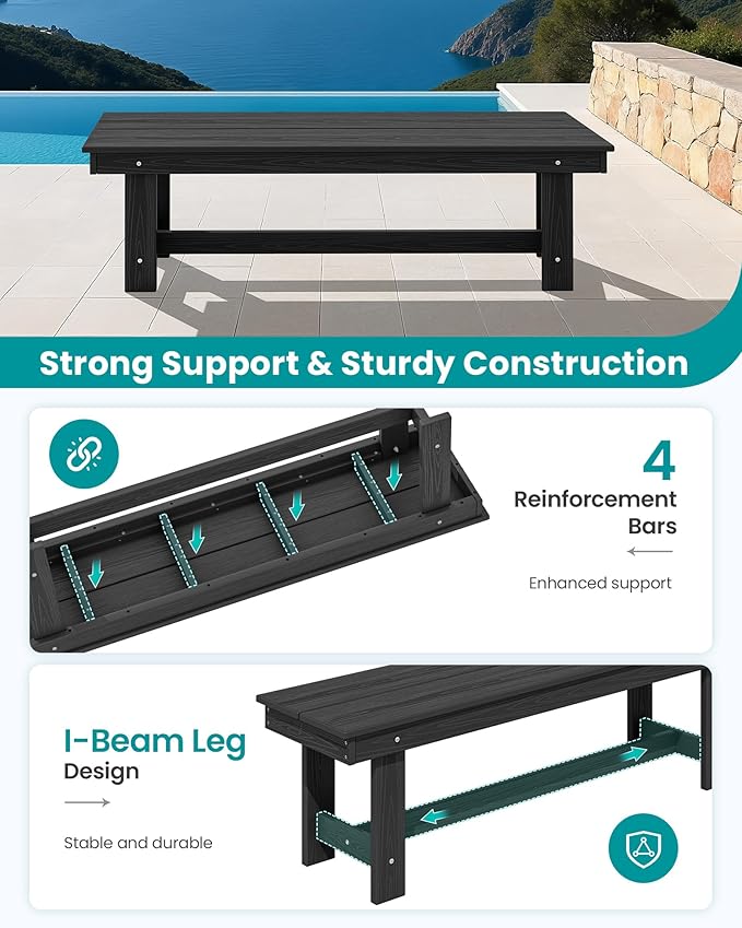 SERWALL 2-Person Outdoor Bench Backless, HDPE Outdoor Benches Weatherproof, 700 Lbs Weight Capacity, Poly Lumber Patio Furniture for Garden, Porch and Park, Black, 2 Pack
