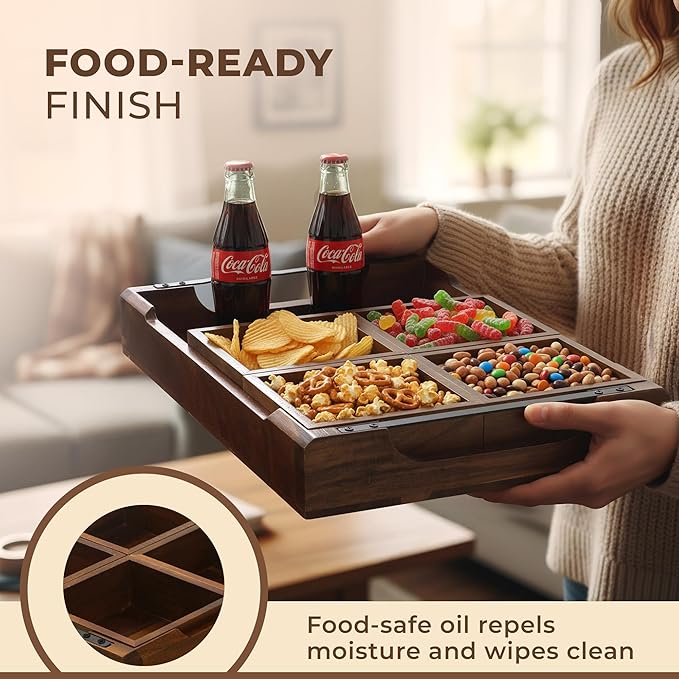 Acacia Serving Platter Snack Tray - Modular Serving Tray for Party Hosting - Trays for Serving Food, Charcuterie, Fruit Platter Tray for Parties, Appetizer Dishes & Dessert Trays