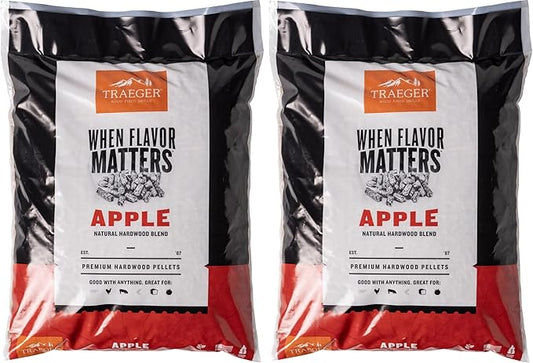 Traeger Grills Apple 100% All-Natural Wood Pellets for Smokers and Pellet Grills, BBQ, Bake, Roast, 18 lb. Bag (Pack of 2)