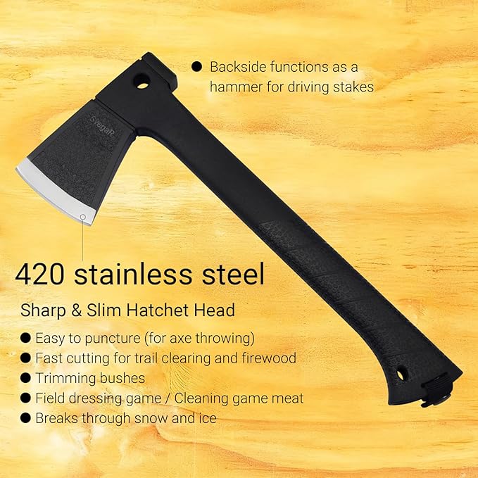 Camping Axe and Hatchet Multi-Tool – 14" Survival Outdoor Axe, Includes Handsaw, Fire Starter, Sheath, Fishing Kit & Whistle – Compact Tool for Camping, Hiking & Bushcraft