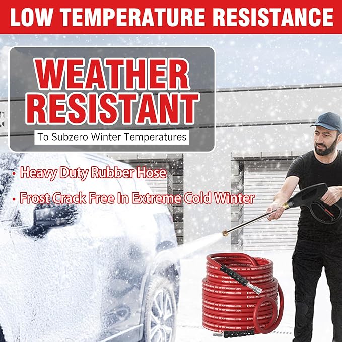 3/8" Super Wear Resistant Pressure Washer Hose 150 FT,Kink Resistant Power Washer Replacement Hose Steel Wire Braided for Hot and Cold Water, with M22 14mm to 3/8" Swivel Quick Connect, 4200 PSI