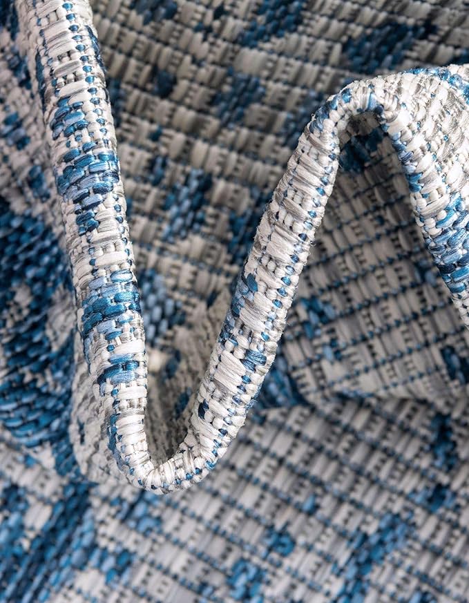 Unique Loom Outdoor Traditional Collection Area Rug - Timeworn (7' 10" x 10' Oval, Blue/ Gray)