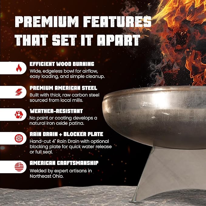 Liberty Fire Pit – Ohio Flame Wood Burning Outdoor Fire Pit - 24" Diameter with Standard Base (Made in USA)