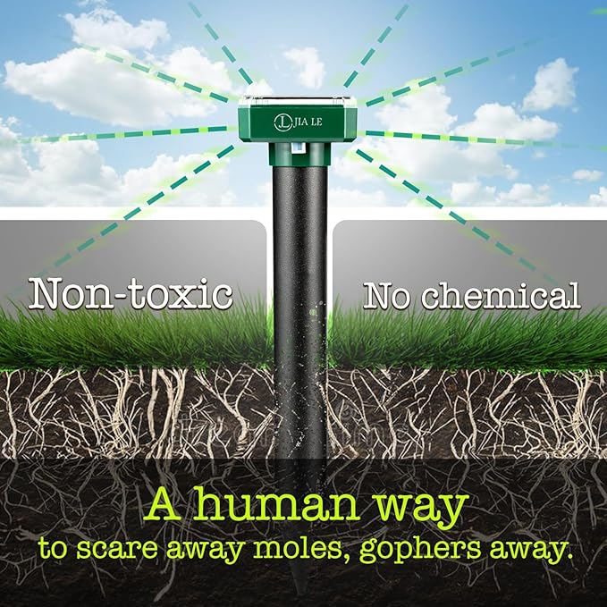 Mole Repellent Solar Powered 10 pk Gopher Solar Snake Repellent Ultrasonic Vole Gopher Sonic Waterproof Spikes Stakes for Garden Yard (1N)