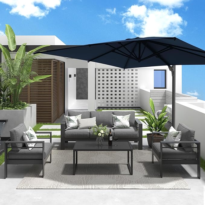 SUNVIVI OUTDOOR Patio Umbrella, Rectangular Patio Umbrella, Metal Pole Square Outdoor Umbrella with Crank and Push Button Tilt, Large Outdoor Umbrella with Polyester Canopy