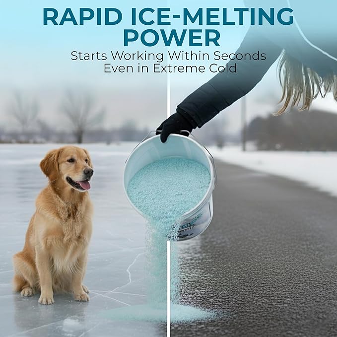 Pet-Friendly Ice Melt - Fast Acting Magnesium Chloride Formula, Safer for Pets & Surfaces, 15lb Bucket with Scoop